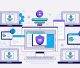 Enterprise endpoint protection solutions securing interconnected devices across a network.